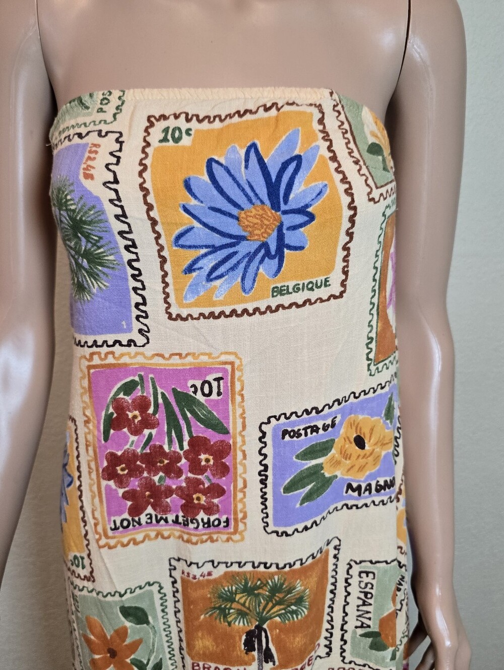 Anthropologie Paper Heart Strapless Floral Patchwork Linen Blend Maxi Dress Sm - Picture 6 of 11